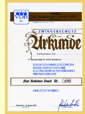 VDR e.V. Urkunde Zwingerschutz Französische Bulldoggenzucht